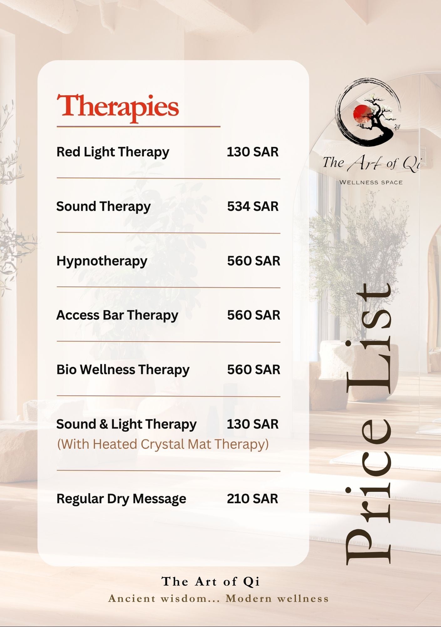 price list for therapies